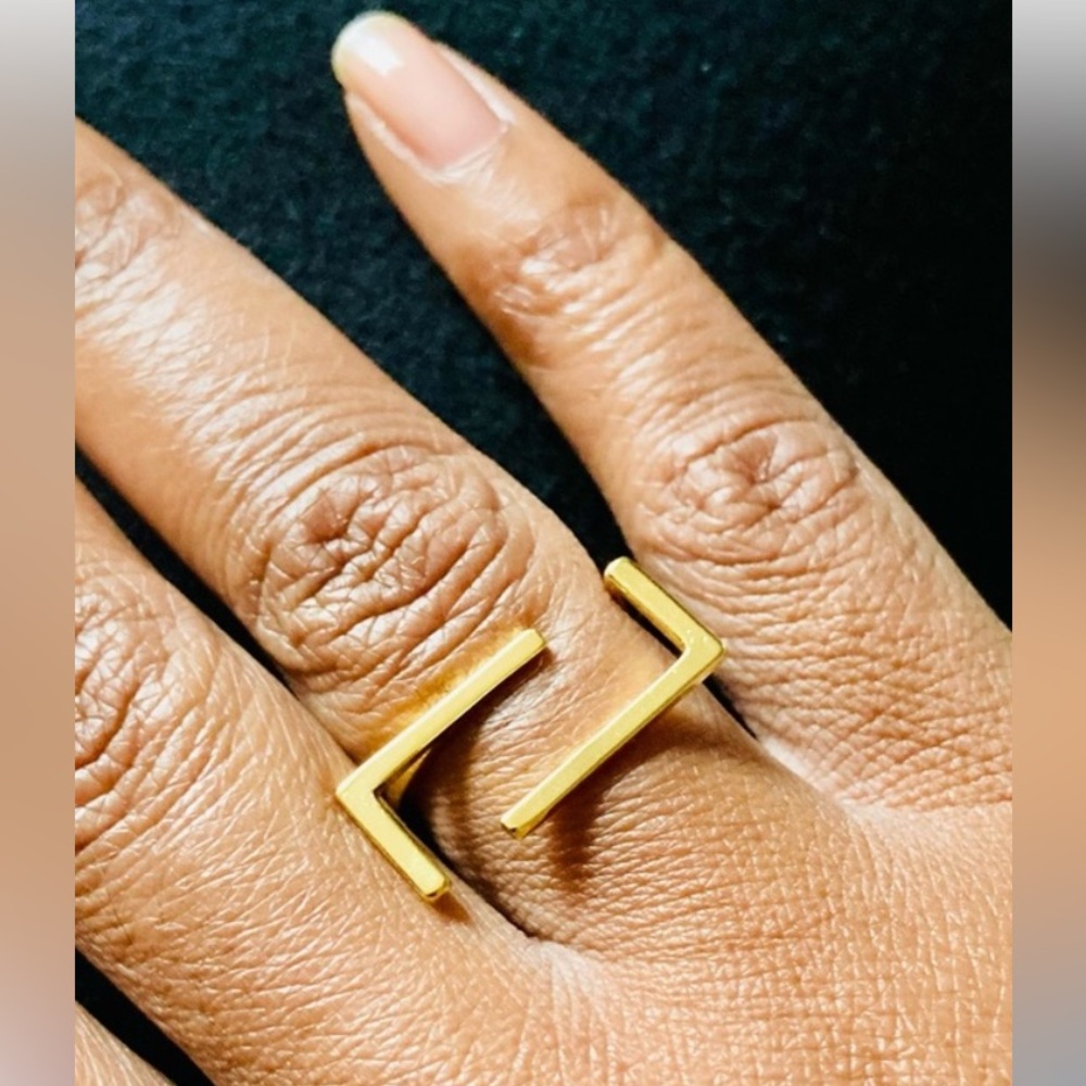 NWT from The King Kouture Rectangular Statement Geographic Gold Ring - Picture 4 of 8
